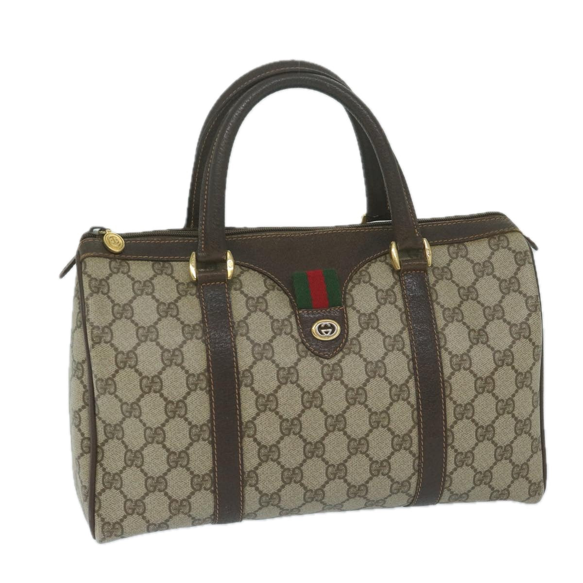 GUCCI GG Supreme Web Sherry Line Boston Bag Beige Red Green  63804