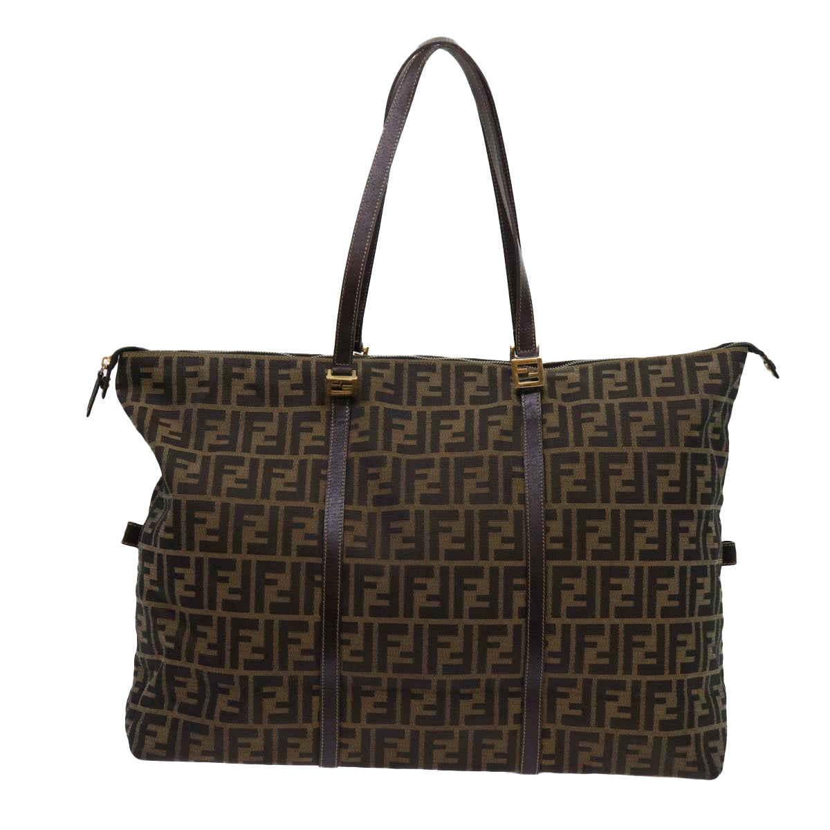 Luxury FendiZucca Canvas Shoulder Bag Black Brown63819