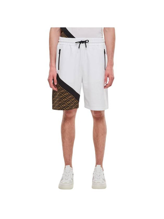 Luxury Fendi Bermuda Elastic Drawstring Waist Shorts White Black