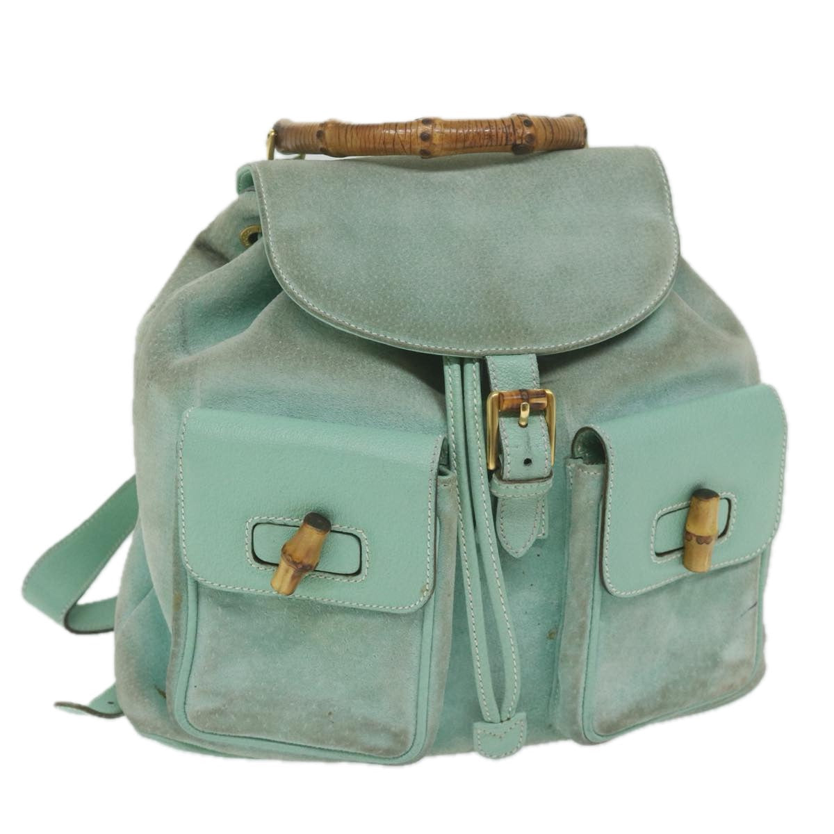 GUCCI Bamboo Backpack Suede Light Blue  63986