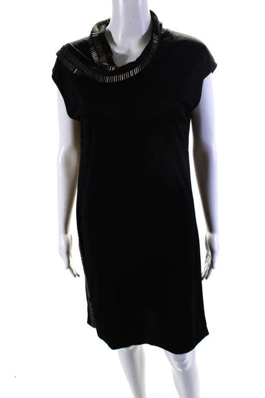 Gucci Womens Short Sleeve Cowl Neck Embellished Trim Dress Black