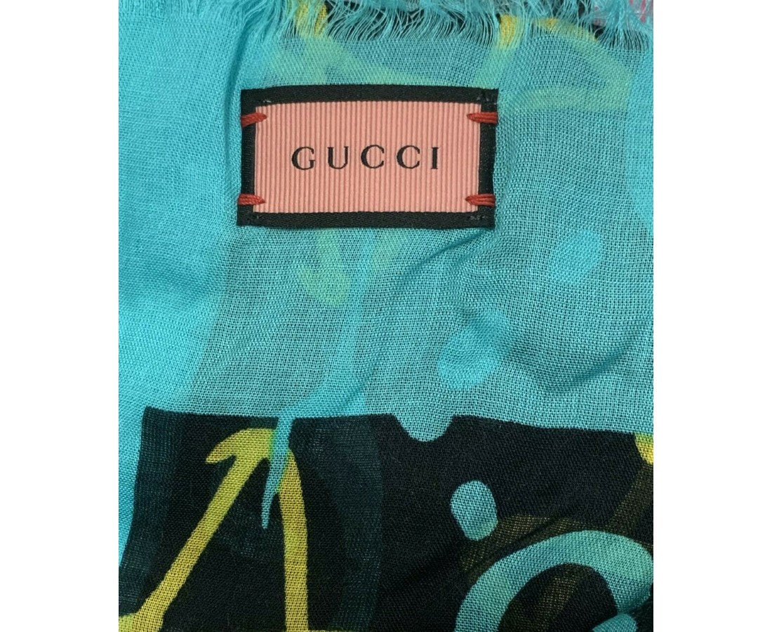 Gucci Women's Ghost blue yellow GG Star Modal Silk Scarf Shawl