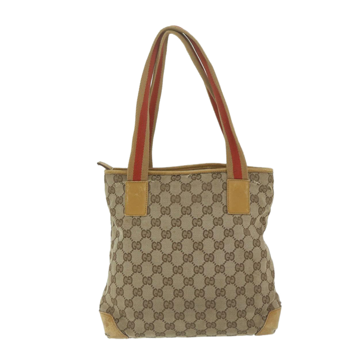 GUCCI GG Canvas Sherry Line Tote Bag Beige Orange  64008