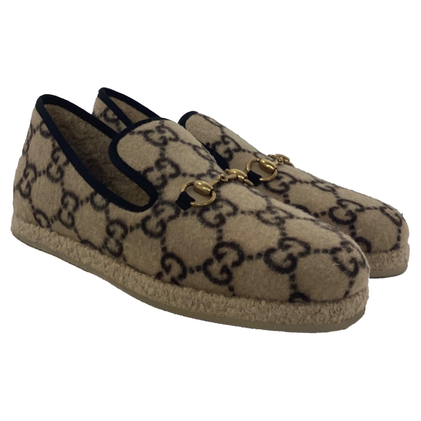 Gucci Covered GG Monogram Fria Horsebit Loafers in Beige Wool