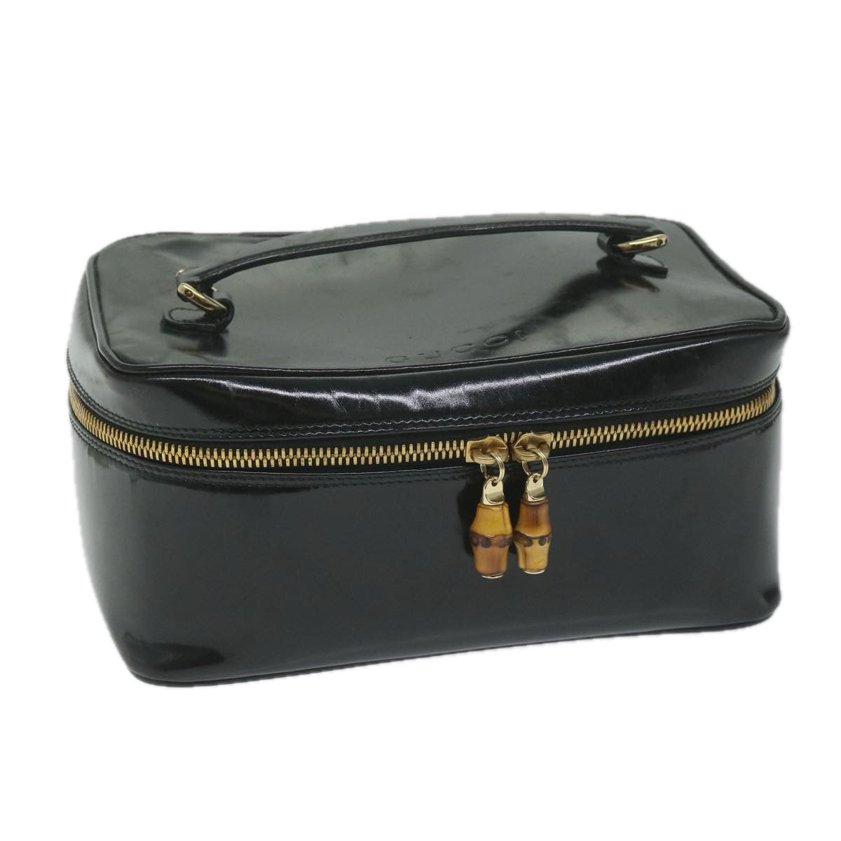 GUCCI Vanity Bamboo Cosmetic Pouch Enamel Black 032 200159  64013