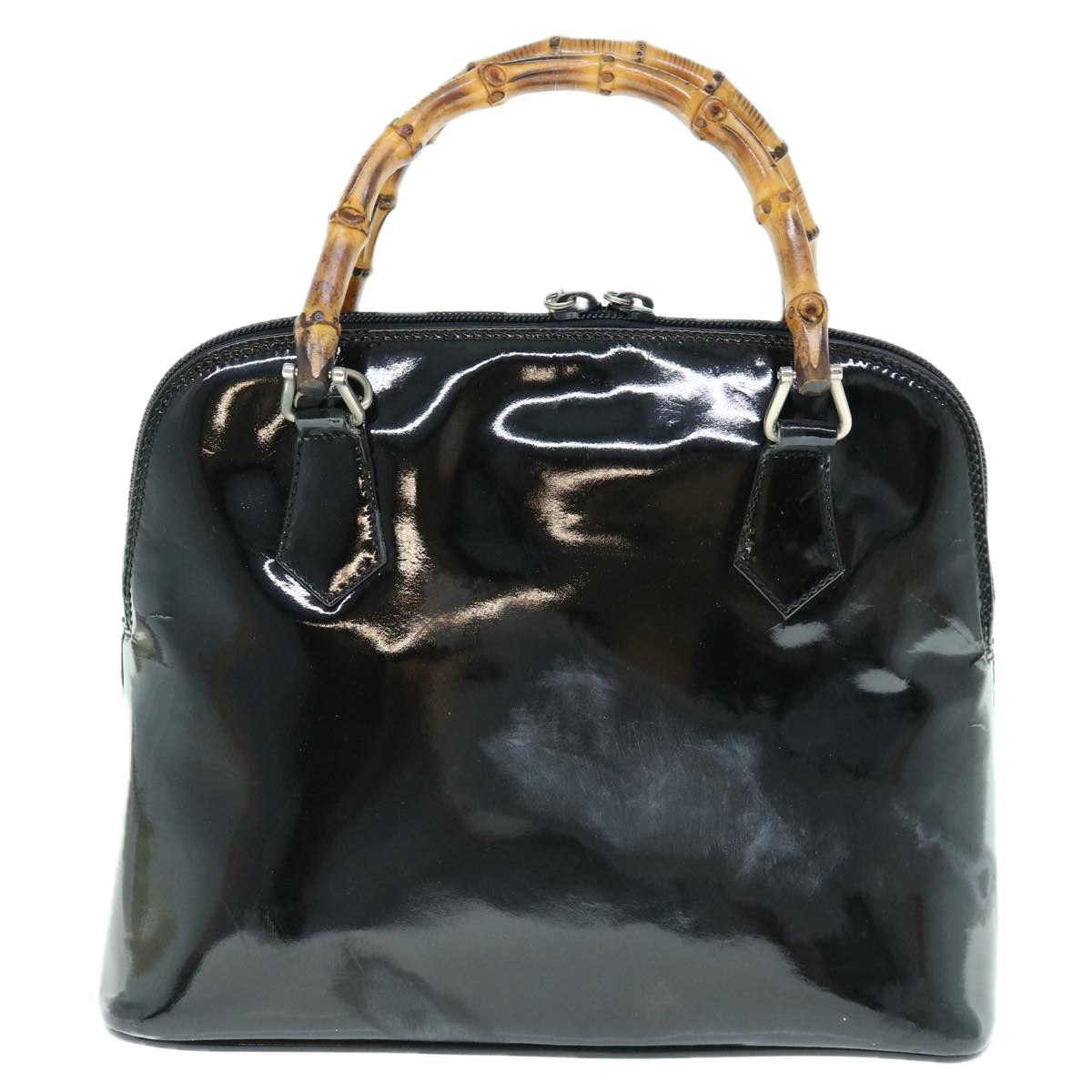 GUCCI Bamboo Hand Bag Patent leather 2way Black 000 3780 0290  64062