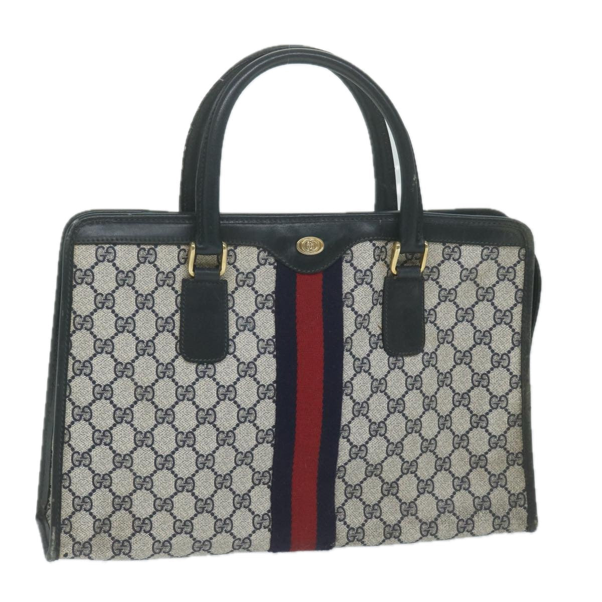 GUCCI GG Supreme Sherry Line Hand Bag PVC Leather Navy Red 010 378  64132