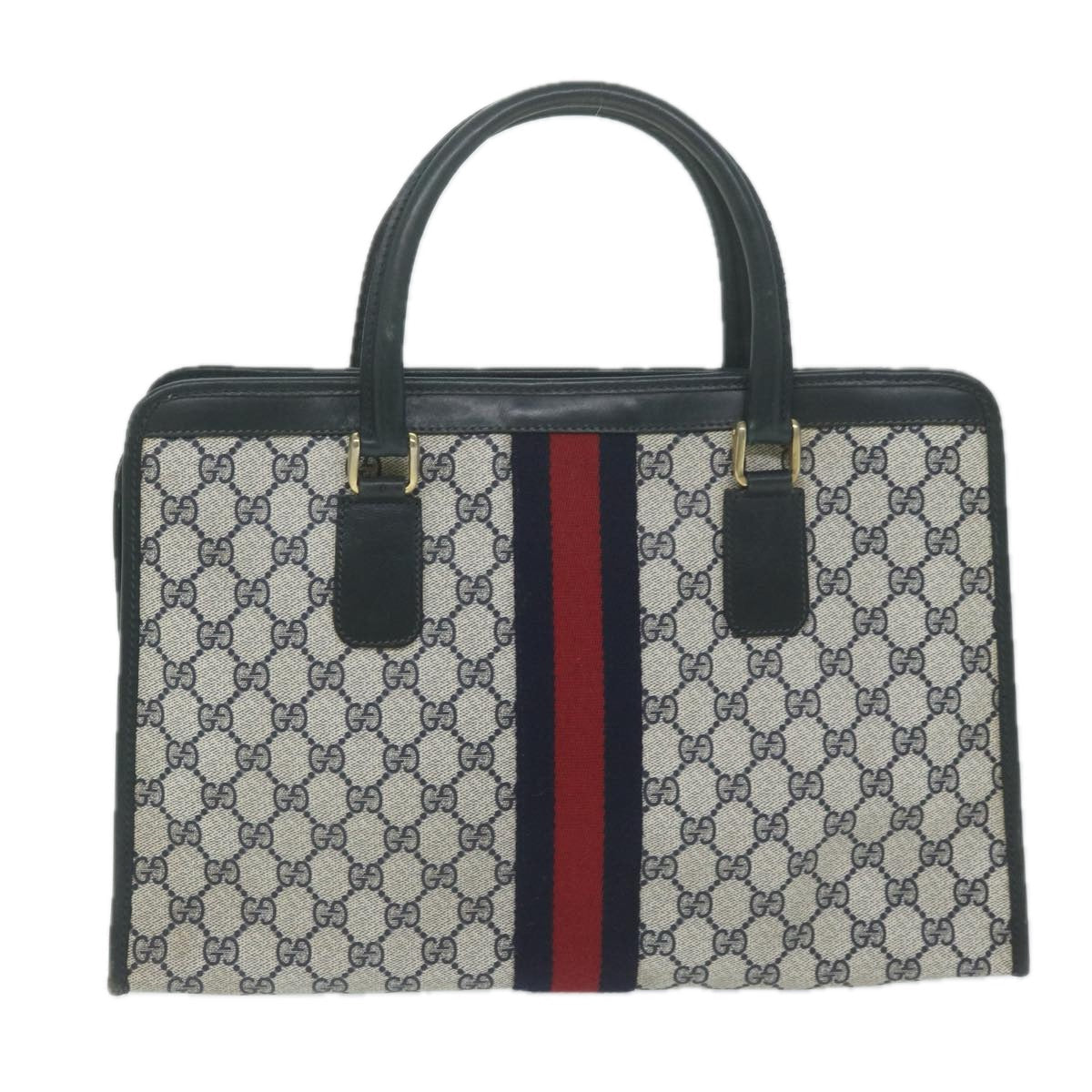 GUCCI GG Supreme Sherry Line Hand Bag PVC Leather Navy Red 010 378  64132