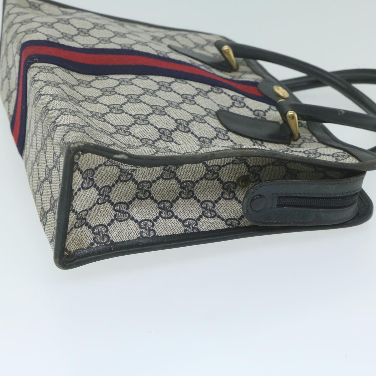 GUCCI GG Supreme Sherry Line Hand Bag PVC Leather Navy Red 010 378  64132