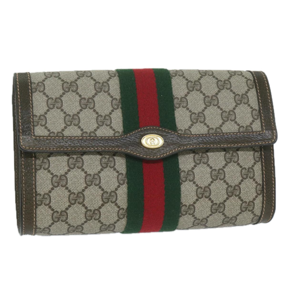 GUCCI GG Supreme Web Sherry Line Clutch Bag Beige Red 67 014 3087  64138