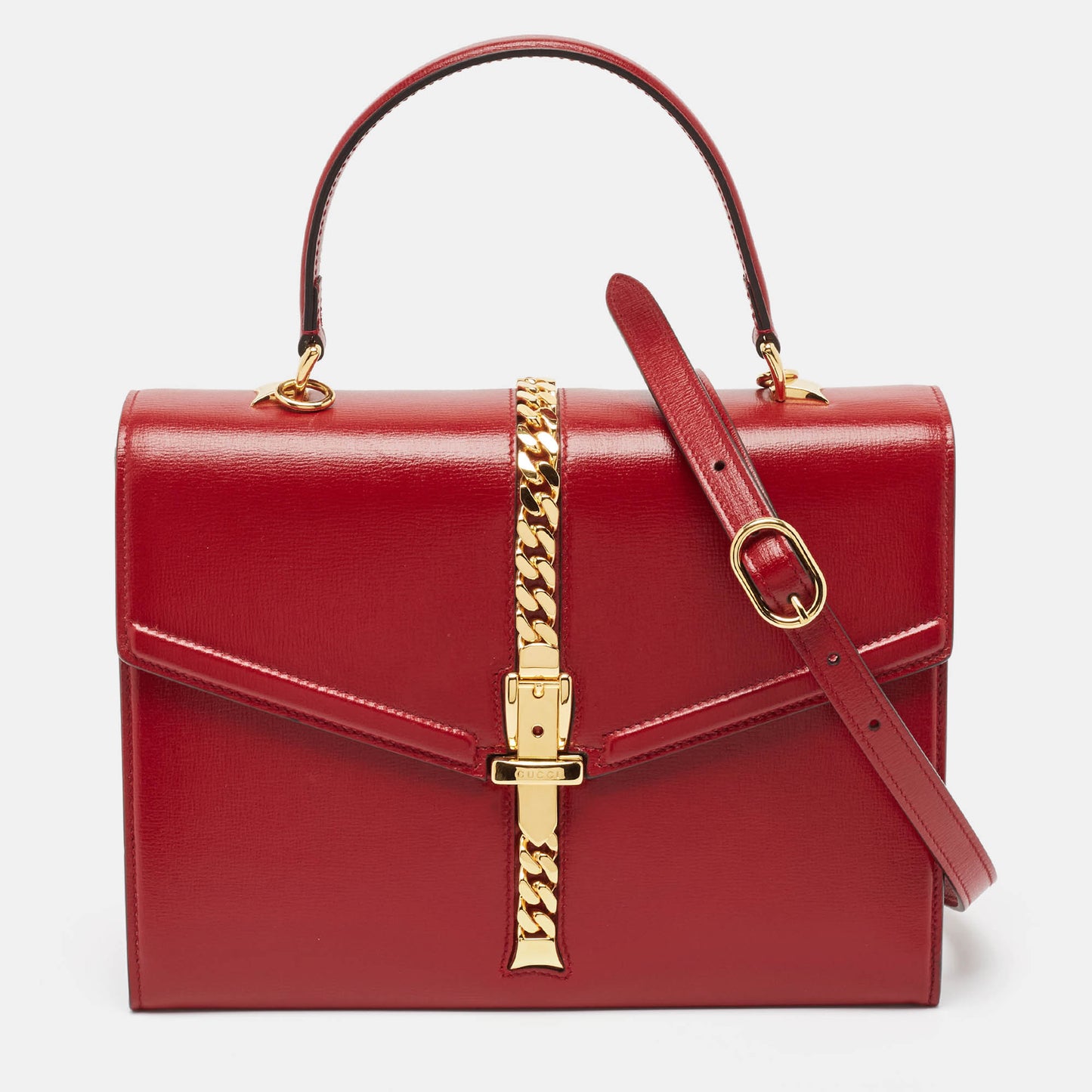 Luxury Gucci Trending 2025 Red Leather Sylvie 1969 Top Handle Bag