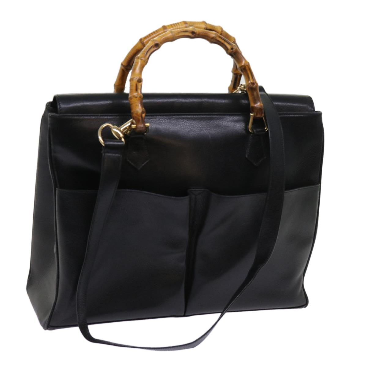 GUCCI Bamboo Hand Bag Leather 2way Black 002 2855 0322 0  64369
