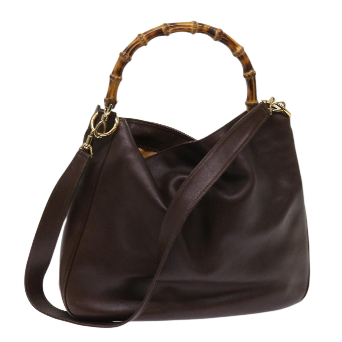 GUCCI Bamboo Shoulder Bag Leather 2way Brown 001 1705 1577  64481