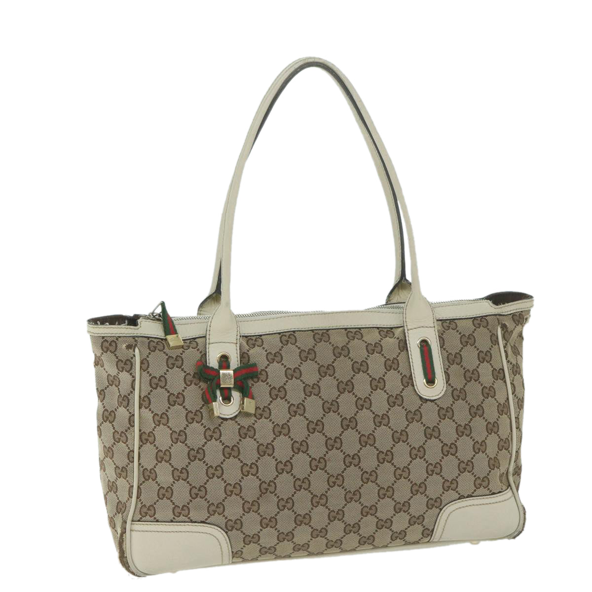GUCCI GG Canvas Web Sherry Line Tote Bag Beige Red Green 177052  64768