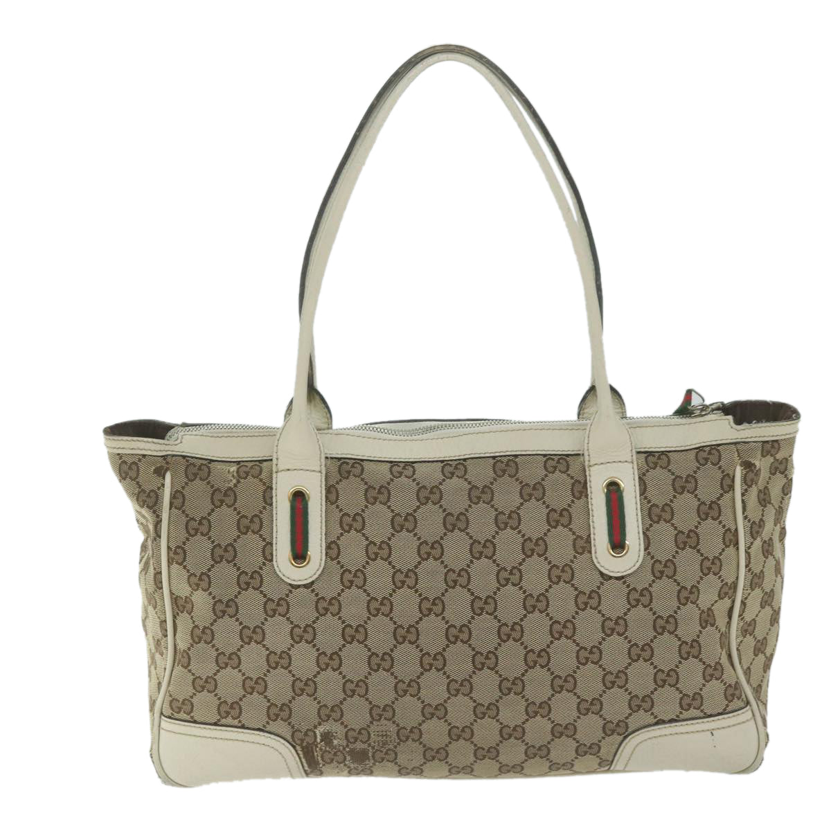 GUCCI GG Canvas Web Sherry Line Tote Bag Beige Red Green 177052  64768