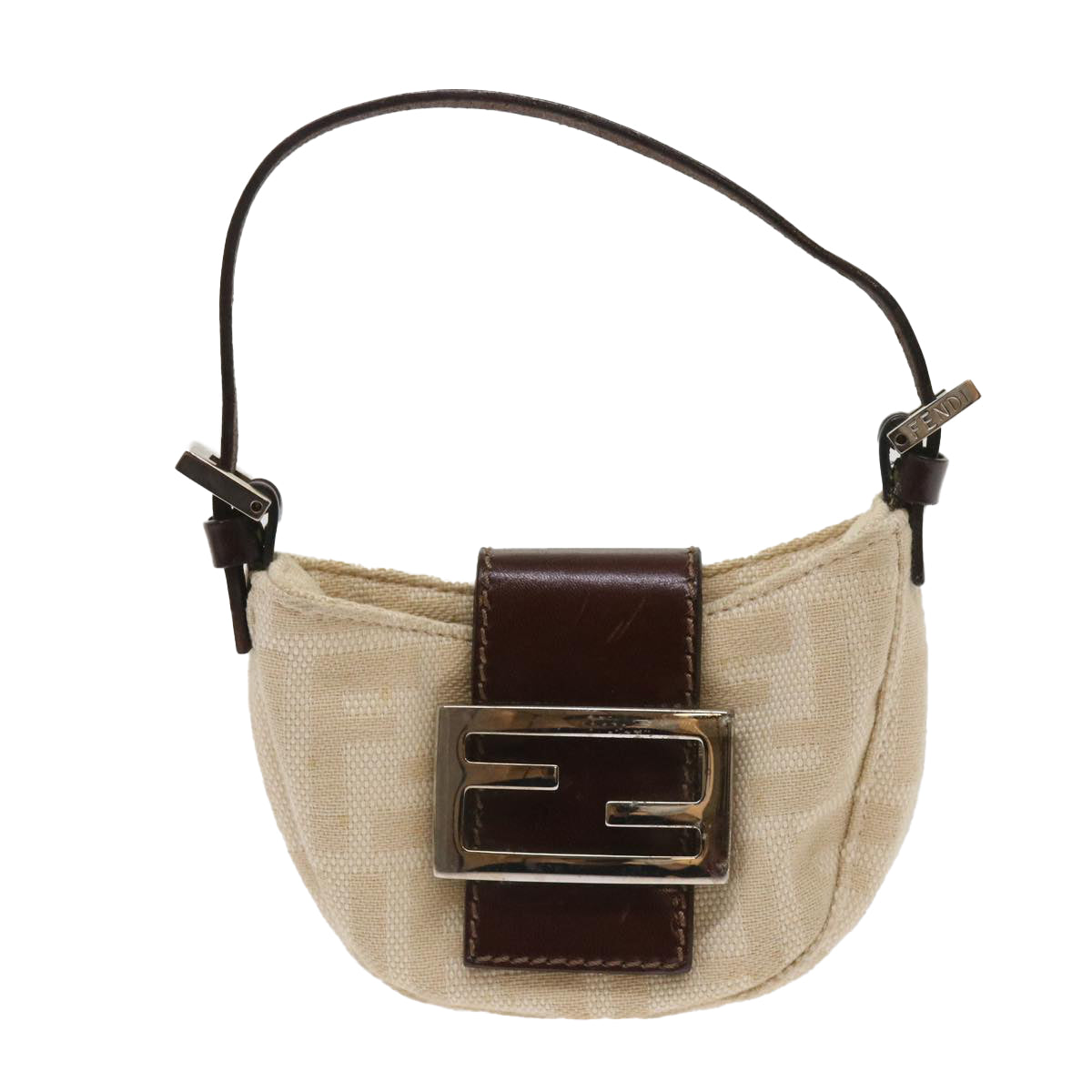 Luxury FendiZucca Canvas Mini Mamma Baguette Hand Bag Beige Brown64795