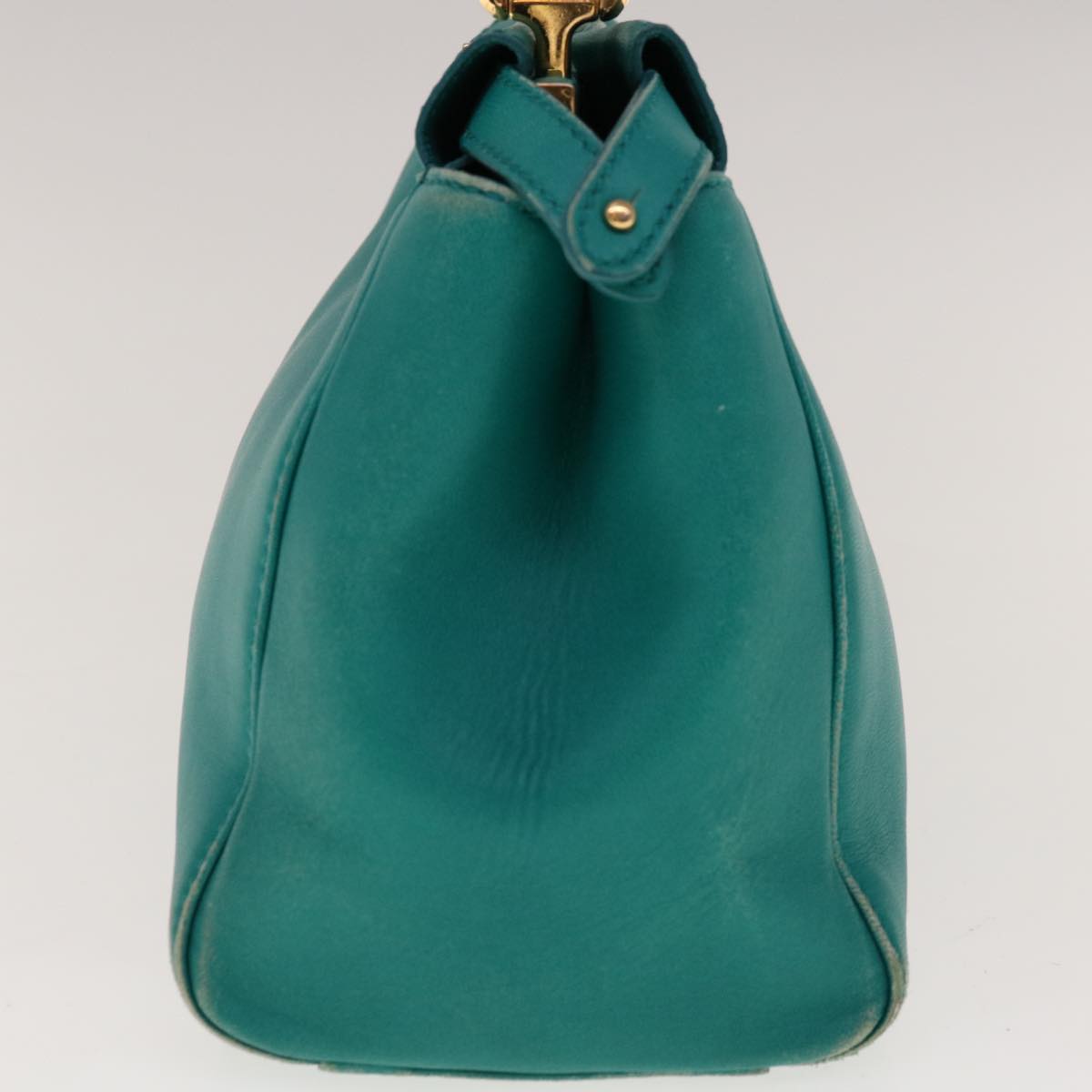 Luxury FendiMicro Peek A Boo Hand Bag Leather Turquoise Blue64807