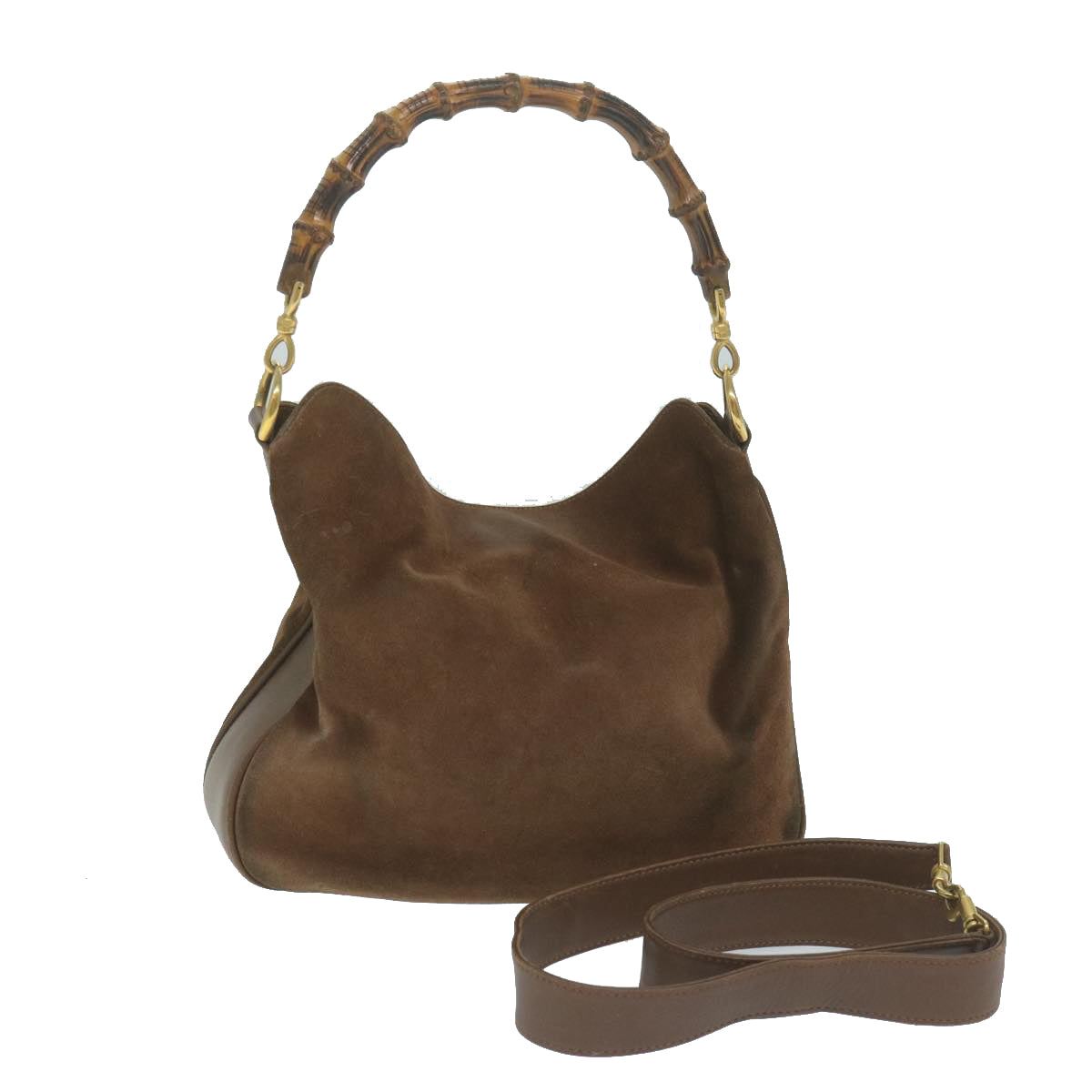 GUCCI Bamboo Shoulder Bag Suede 2way Brown  64867