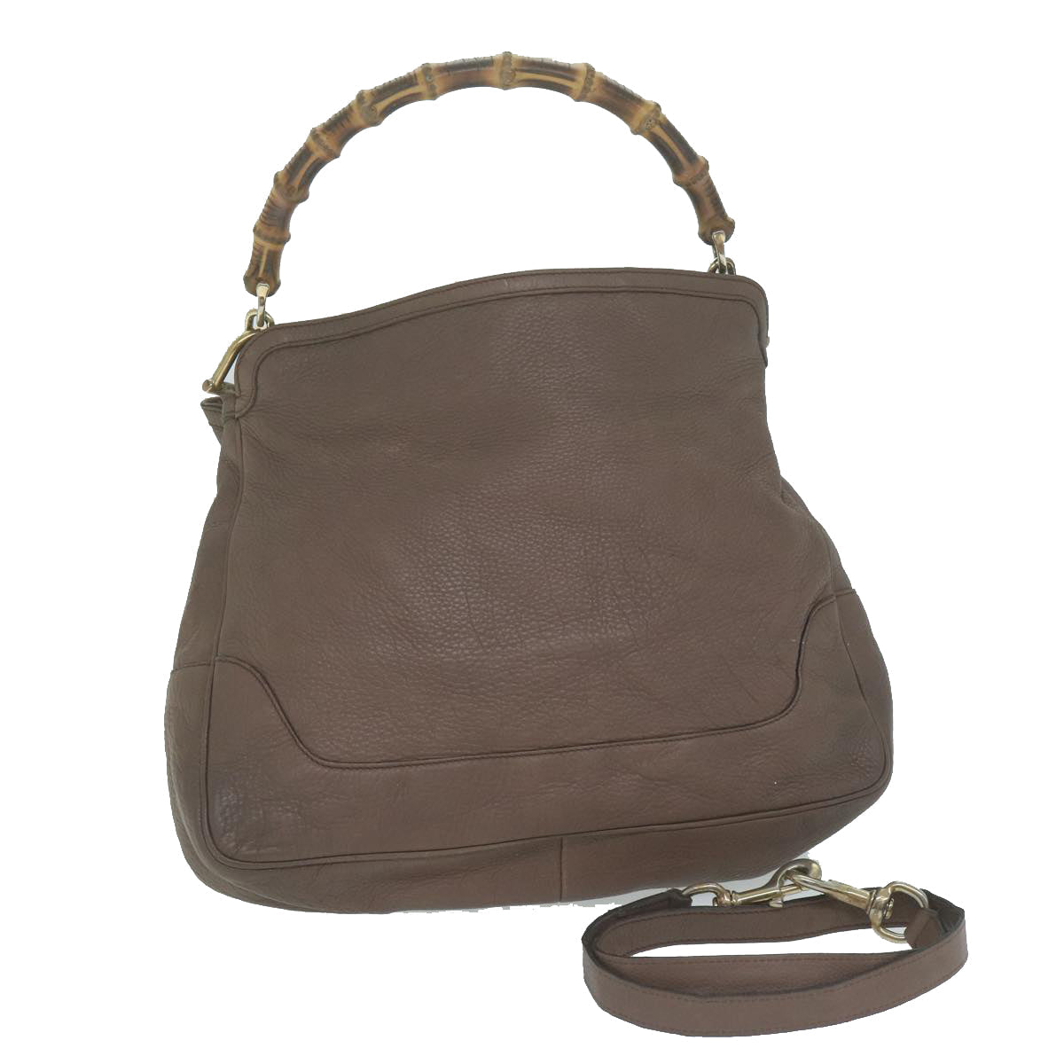 GUCCI Bamboo Shoulder Bag Leather 2way Brown  64870