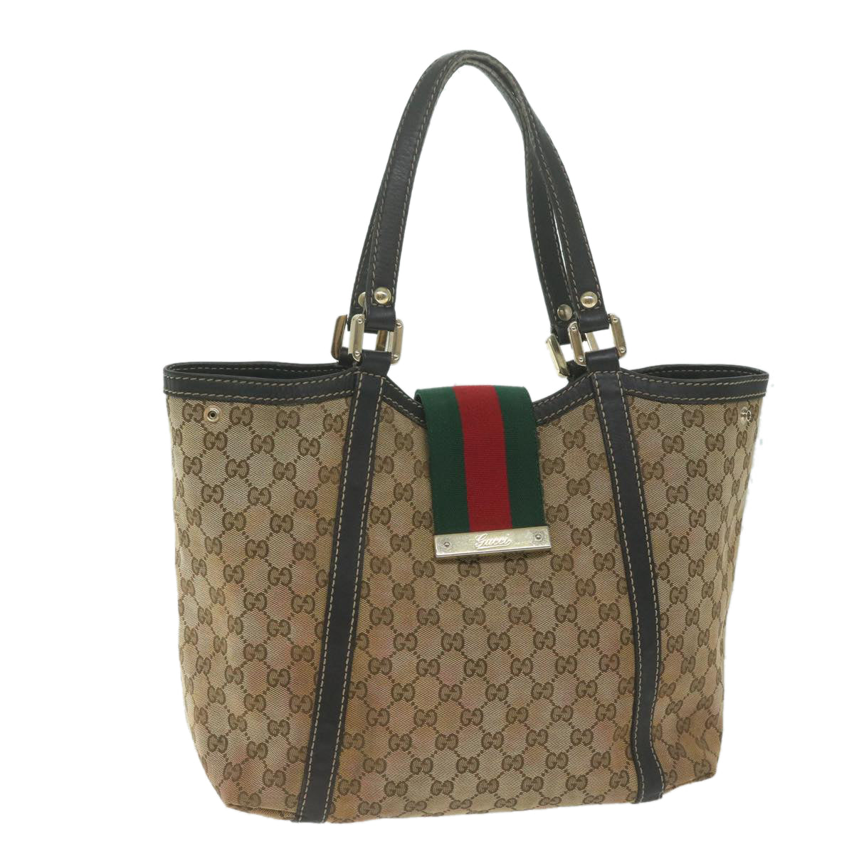 GUCCI GG Canvas Web Sherry Line Tote Bag Beige  64874