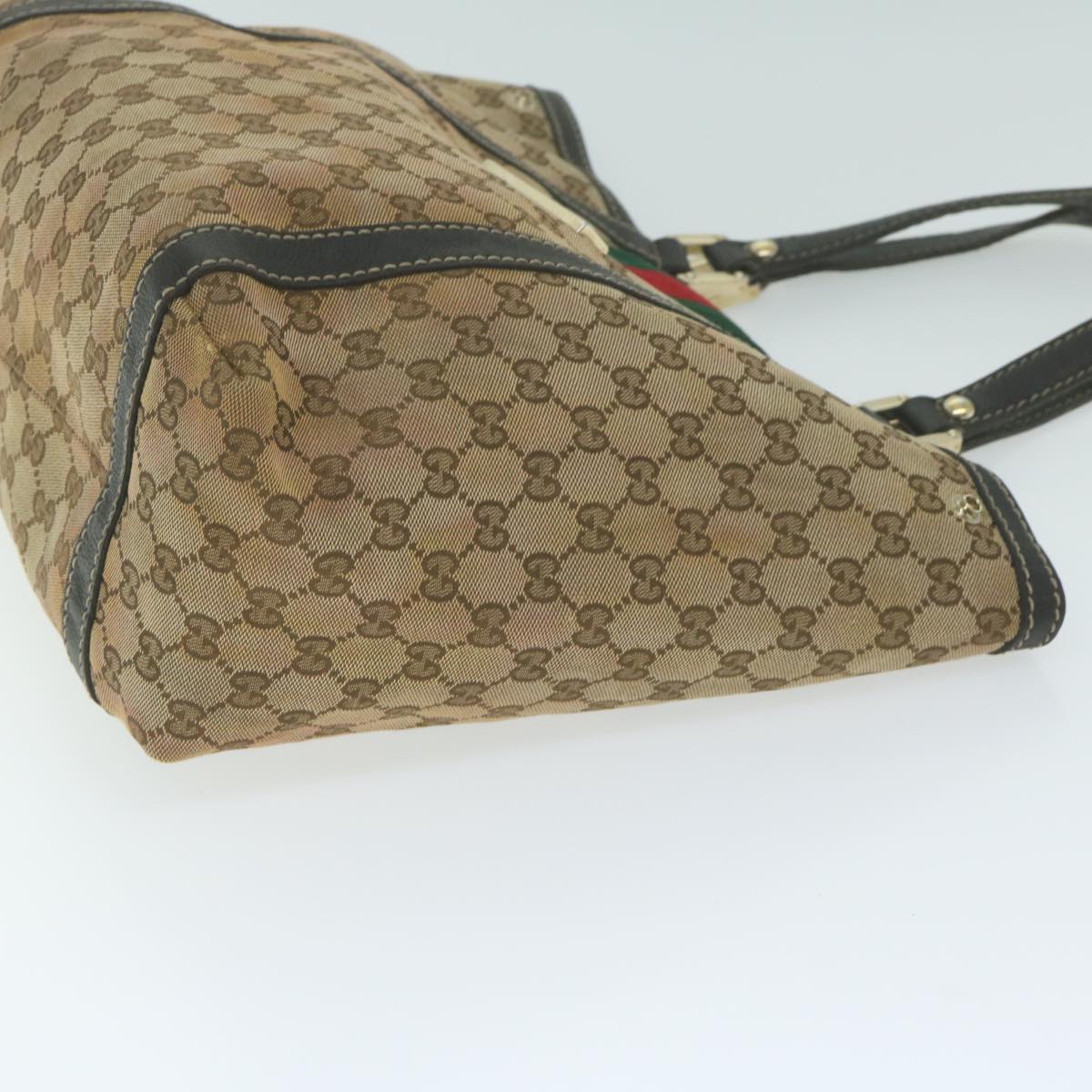 GUCCI GG Canvas Web Sherry Line Tote Bag Beige  64874