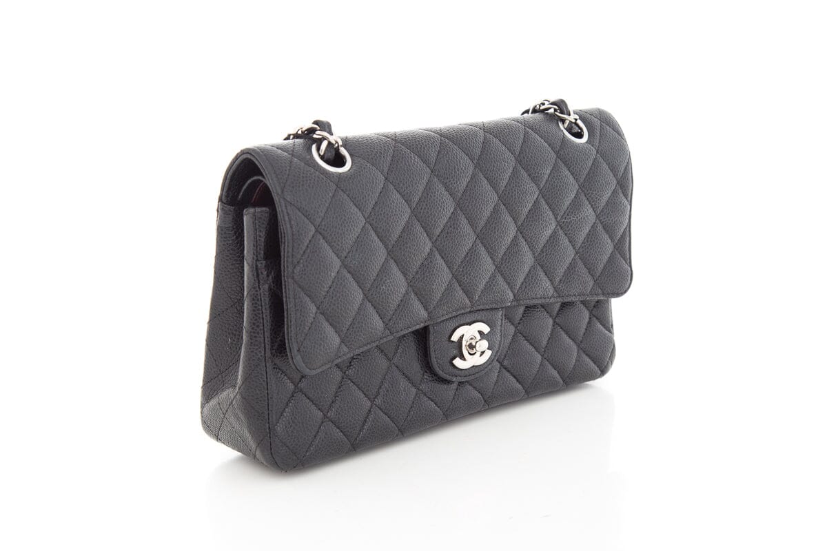 Luxury Chanel 2016 Black Caviar Double Flap Handbag with Silver Hardware