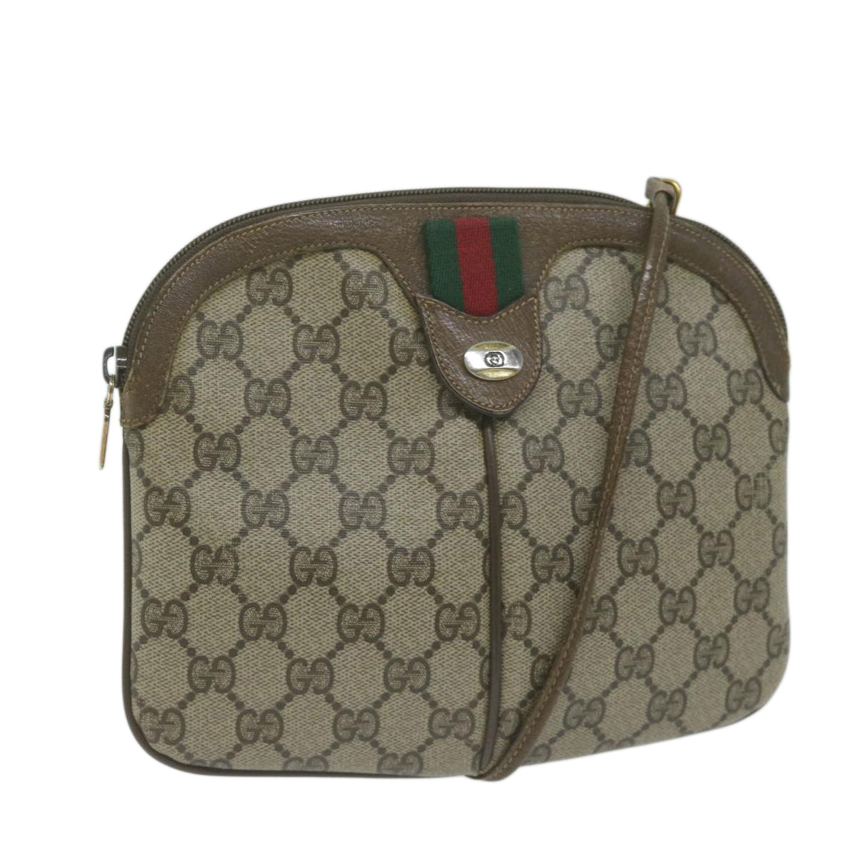 GUCCI GG Supreme Web Sherry Line Shoulder Bag PVC Beige Red Green  64931