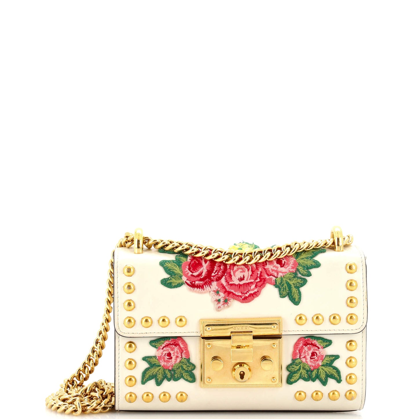 Luxury Gucci Trending 2025 Padlock Shoulder Bag Studded Embellished Leather Small