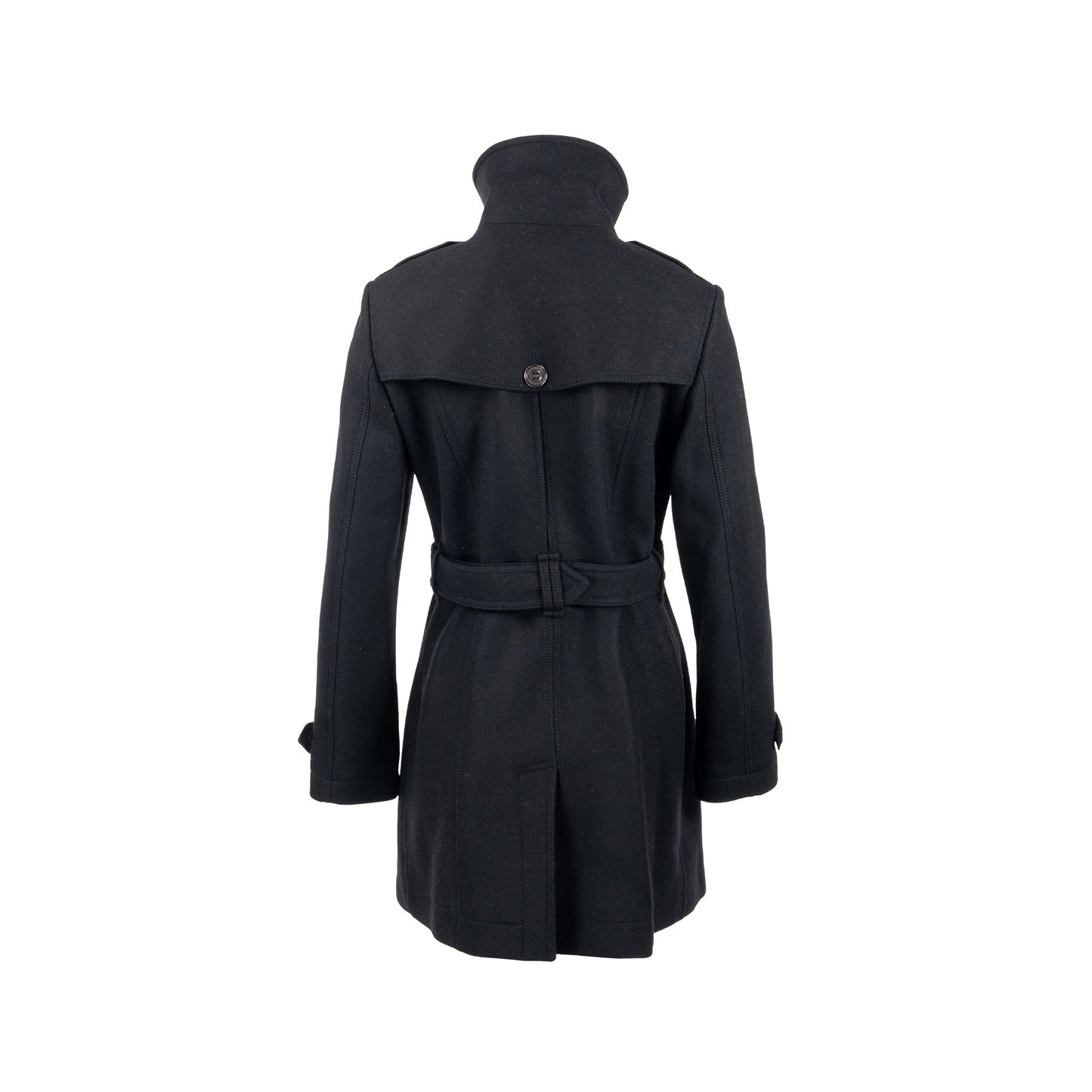 Burberry Size IT40 Pea Double Breasted Belted-Waist Coat Virgin Wool Black
