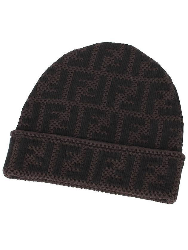 Luxury Fendi FF Jacquard Pattern Beanie Black Brown