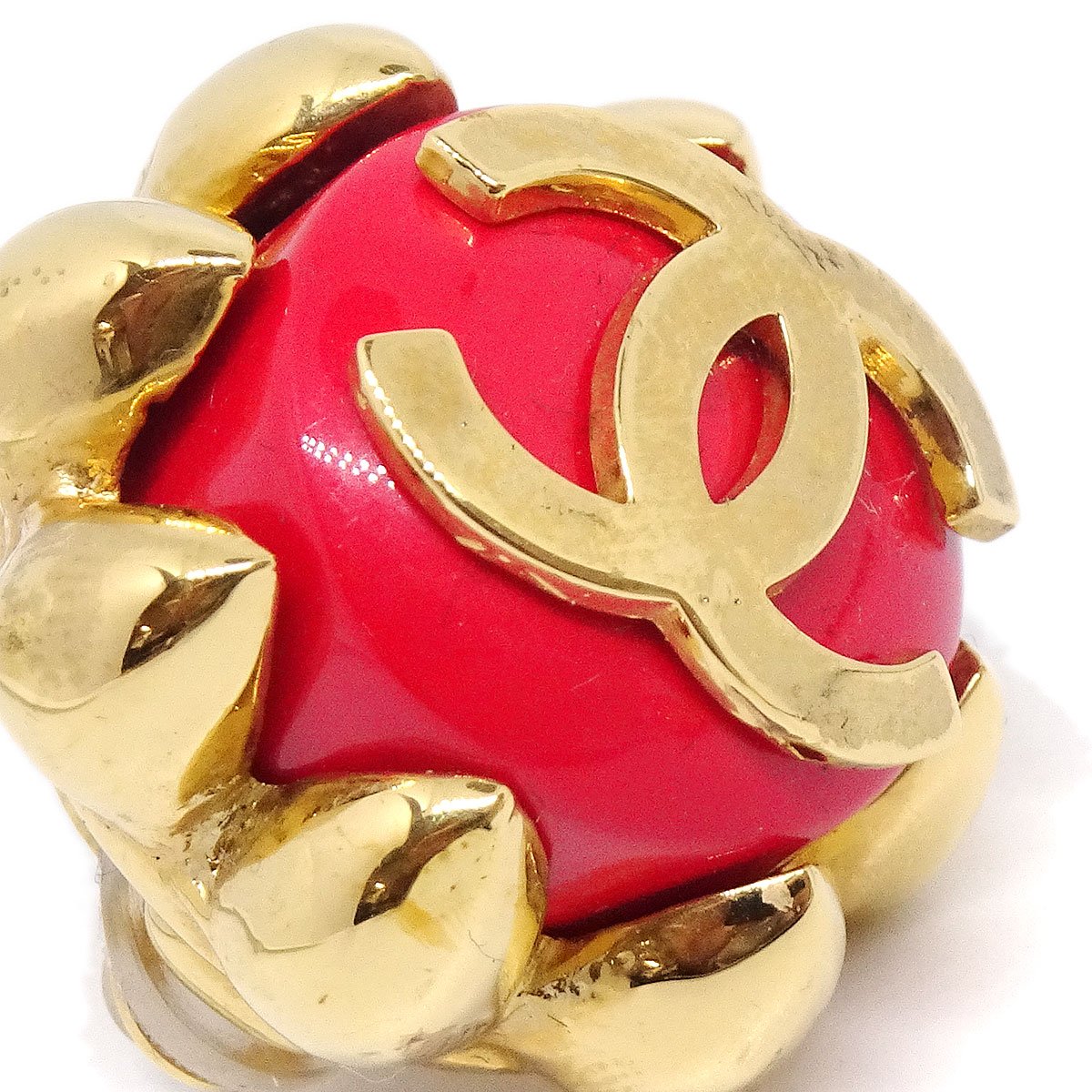 Luxury Chanel 1994 Earrings Red Gold