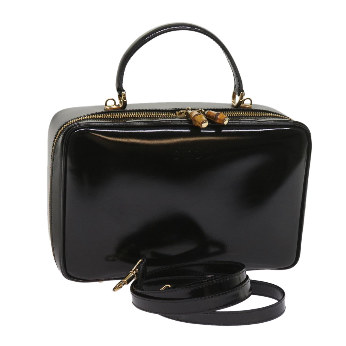 GUCCI Bamboo Hand Bag Patent leather 2way Black 000 2122  65052