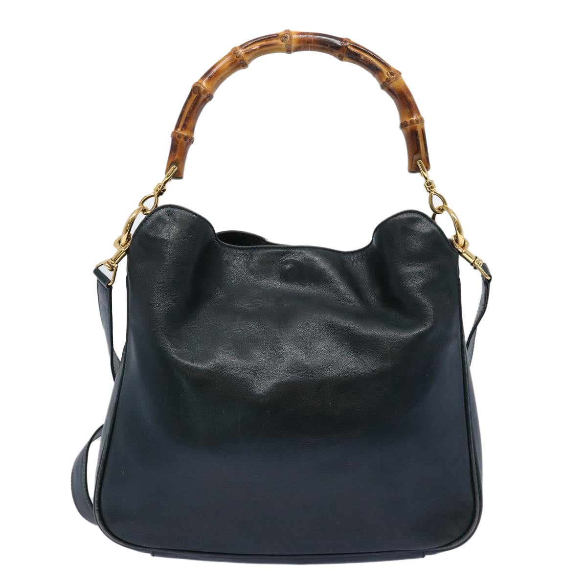 GUCCI Bamboo Hand Bag Leather 2way Black 001 2113 1638  65100