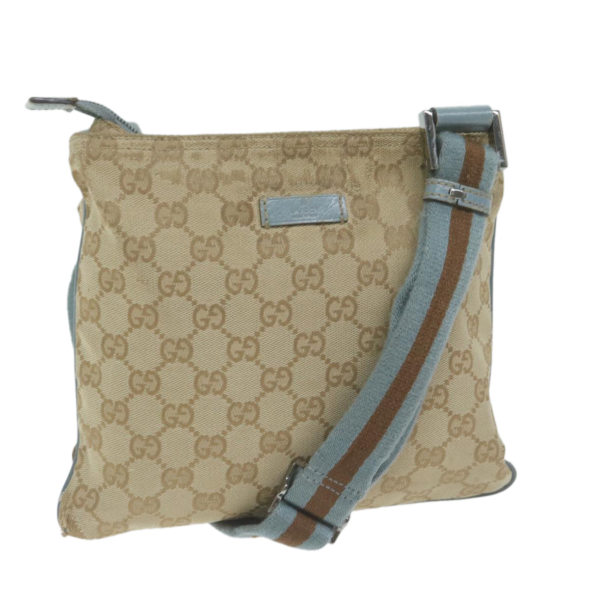 GUCCI GG Canvas Sherry Line Shoulder Bag Beige Light Blue 146309  65167