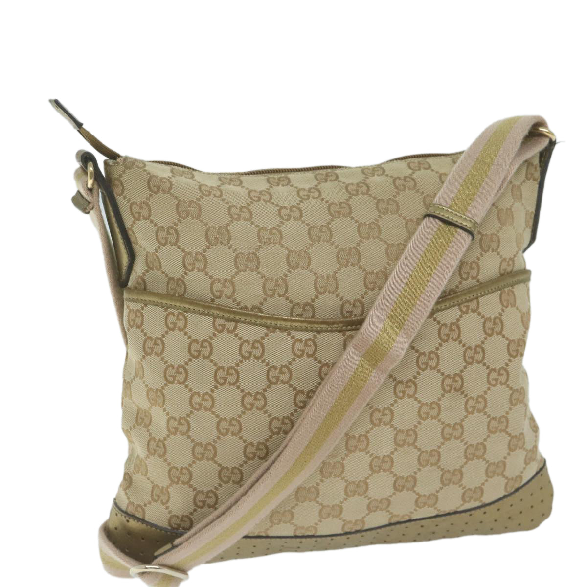 GUCCI GG Canvas Sherry Line Shoulder Bag Beige Gold Pink 145857  65168
