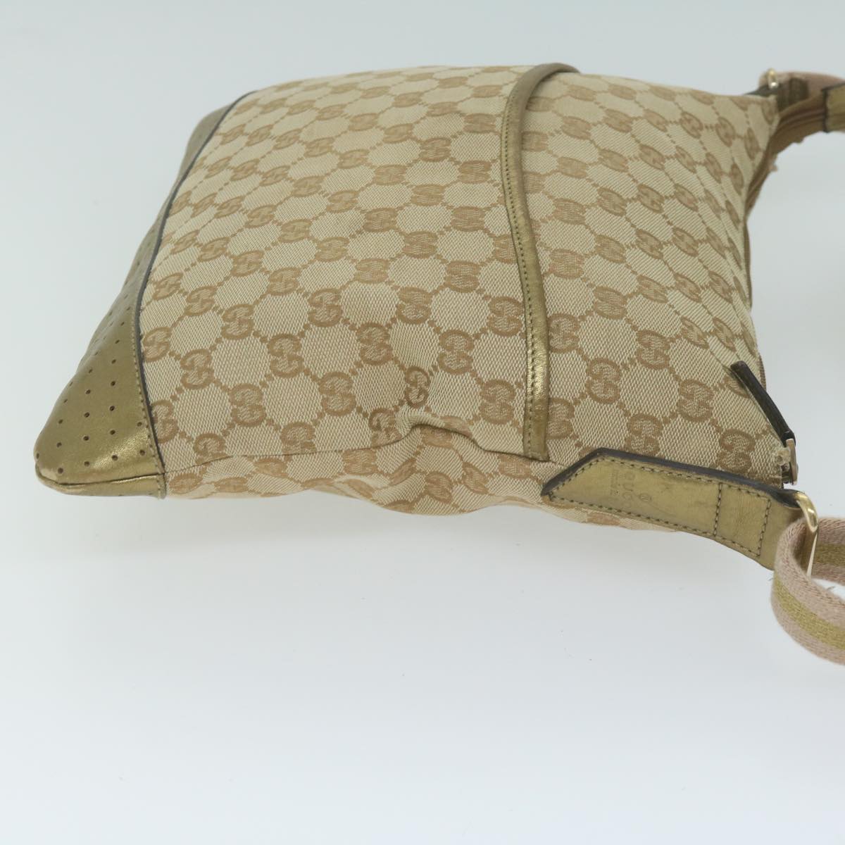 GUCCI GG Canvas Sherry Line Shoulder Bag Beige Gold Pink 145857  65168