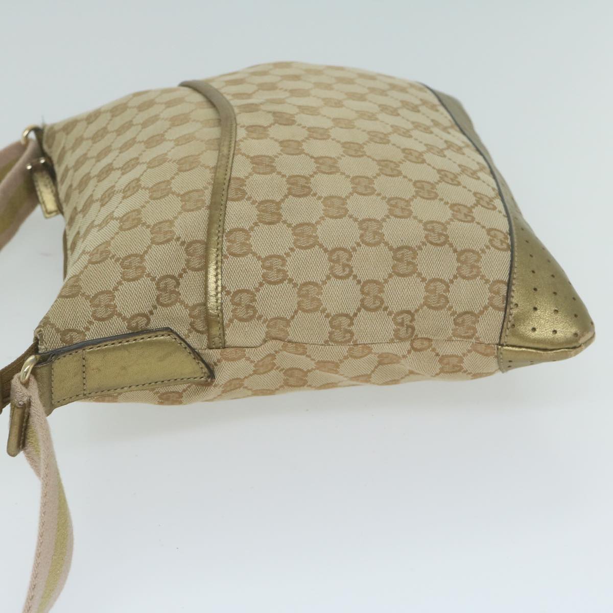 GUCCI GG Canvas Sherry Line Shoulder Bag Beige Gold Pink 145857  65168