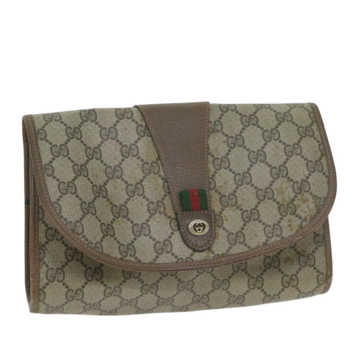 GUCCI GG Supreme Web Sherry Line Clutch Bag PVC Beige 89 01 030  65174