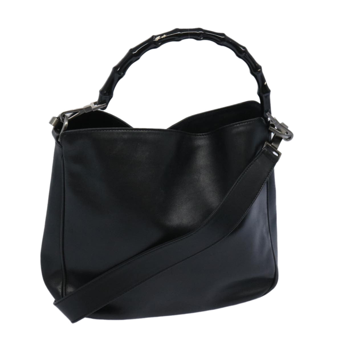 GUCCI Bamboo Hand Bag Leather 2way Black 001 1638  65305