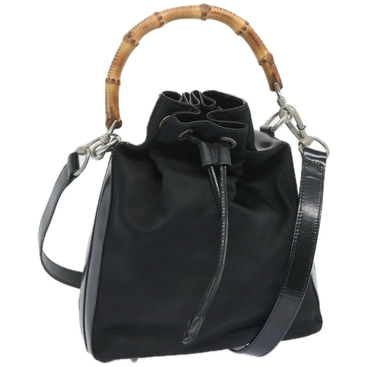 GUCCI Bamboo Shoulder Bag Nylon 2way Black  65386