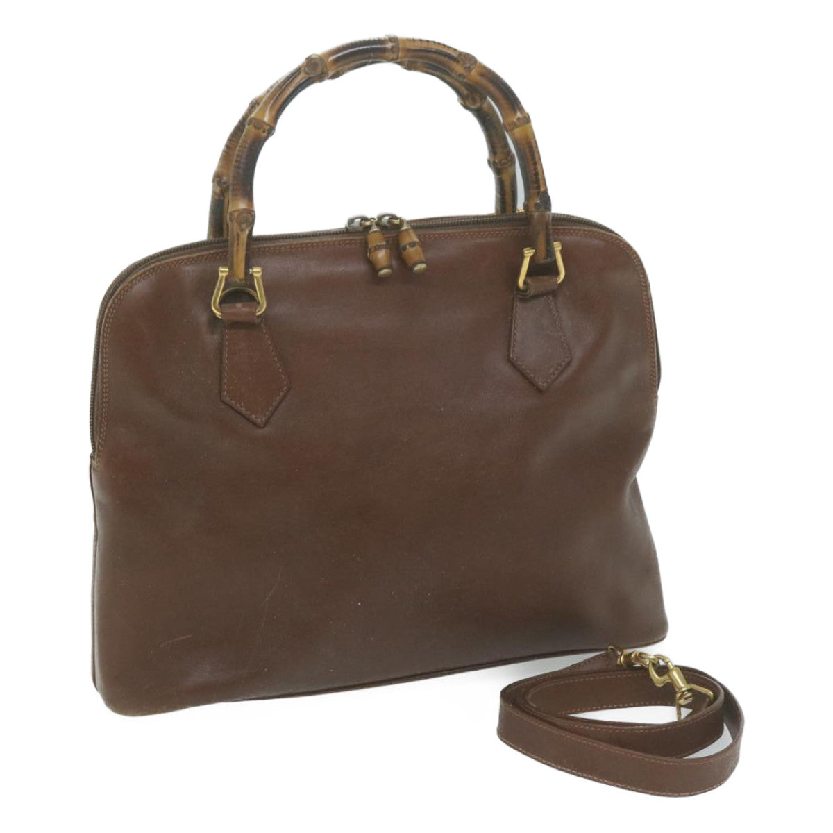 GUCCI Bamboo Hand Bag Leather 2way Brown  65430