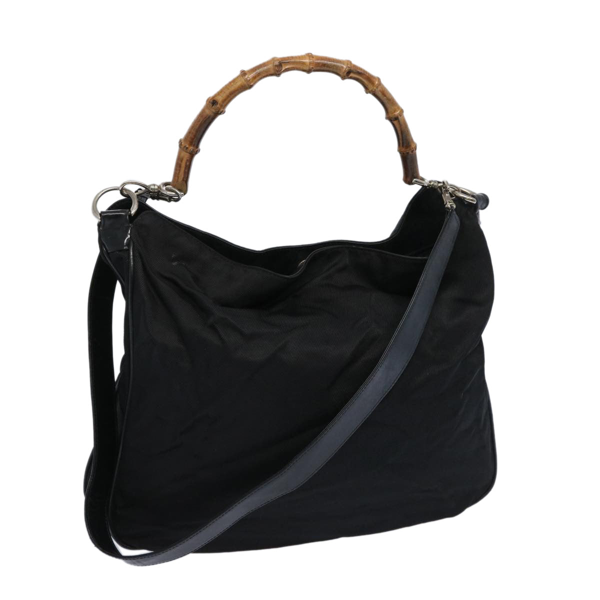 GUCCI Bamboo Shoulder Bag Nylon 2way Black 001 1705 1577  65440
