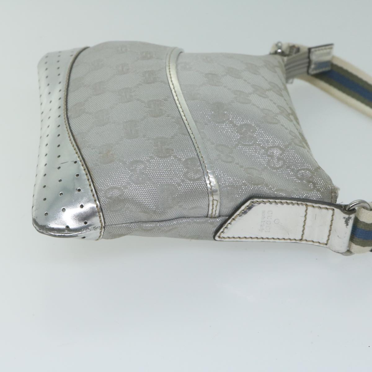 GUCCI GG Canvas Sherry Line Shoulder Bag Silver Blue gray 147671  65500