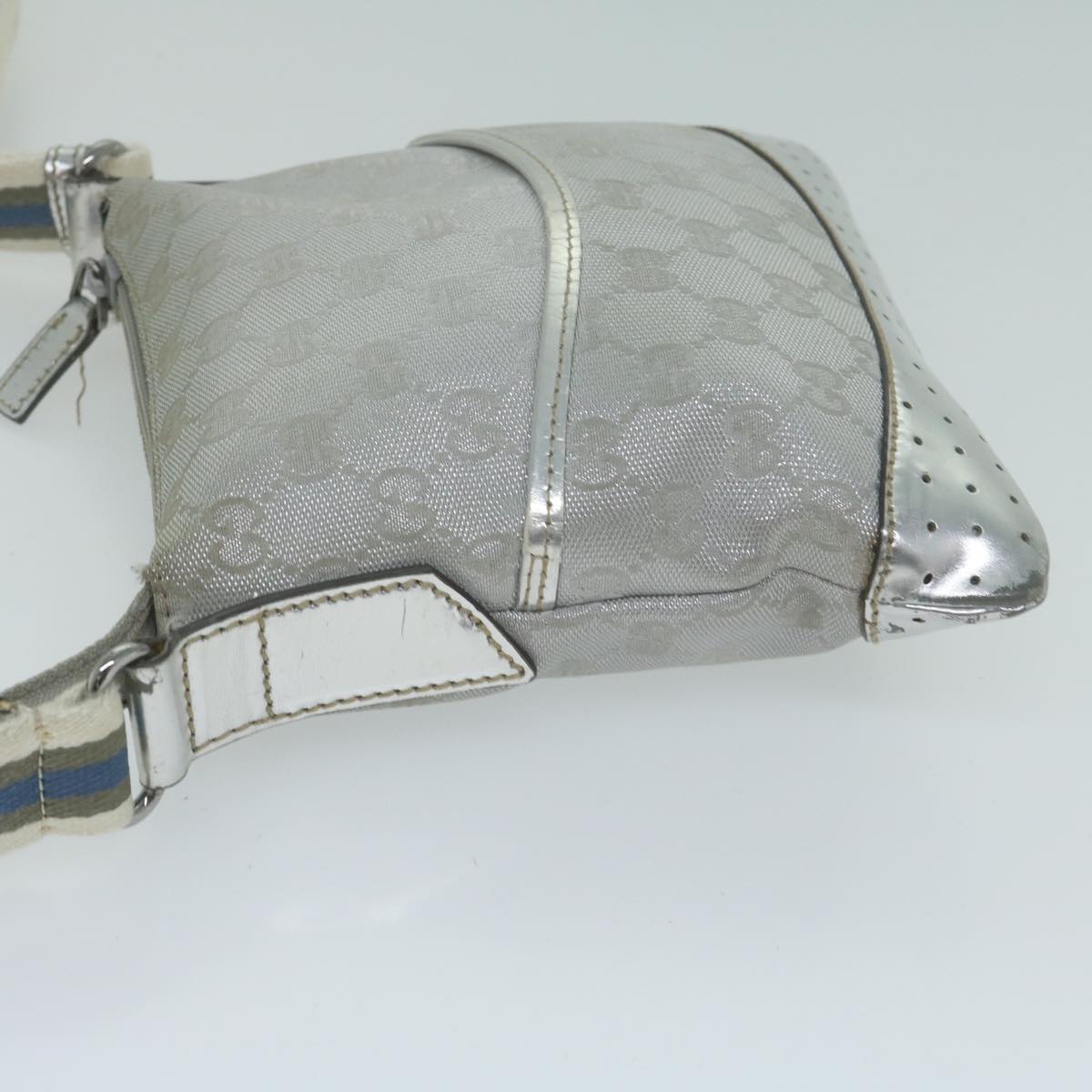 GUCCI GG Canvas Sherry Line Shoulder Bag Silver Blue gray 147671  65500