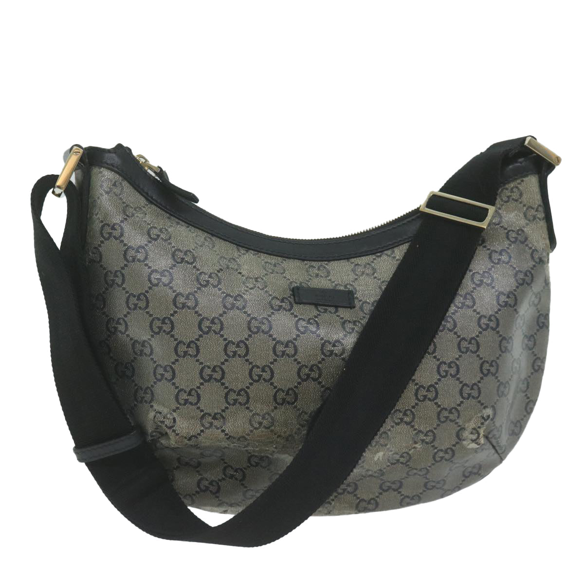 GUCCI GG Canvas Shoulder Bag Coated Canvas Silver Black  65561