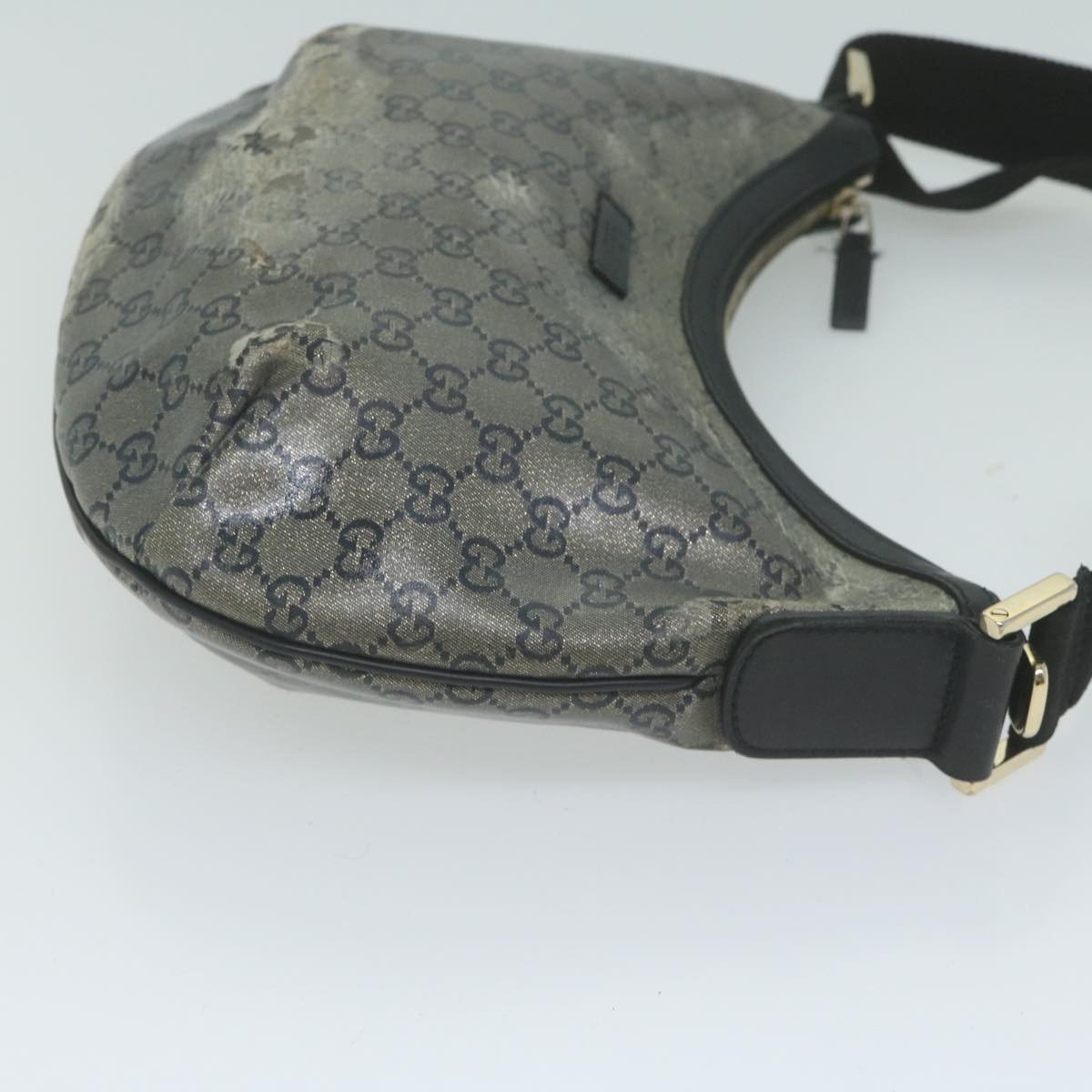GUCCI GG Canvas Shoulder Bag Coated Canvas Silver Black  65561