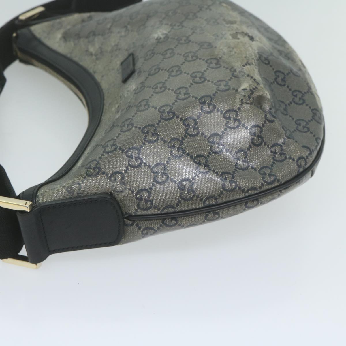 GUCCI GG Canvas Shoulder Bag Coated Canvas Silver Black  65561