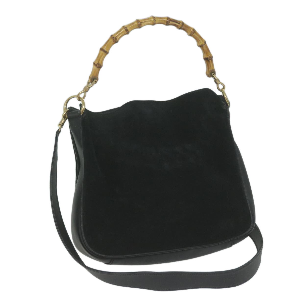 GUCCI Bamboo Shoulder Bag Suede 2way Black  65563