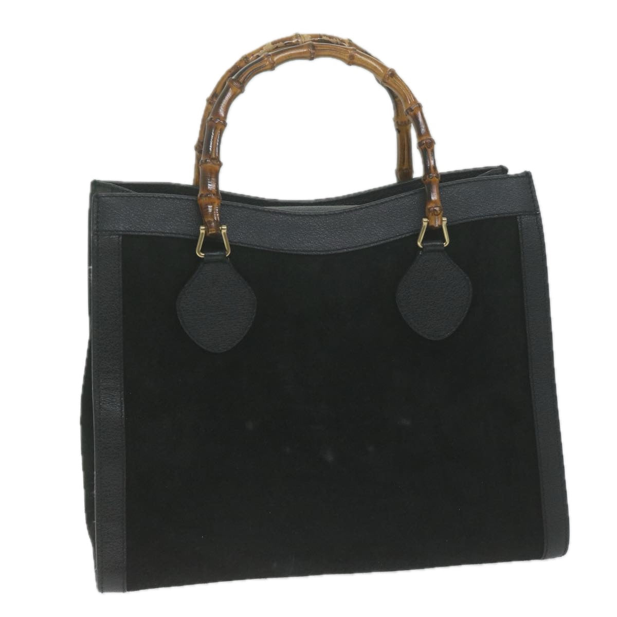 GUCCI Bamboo Hand Bag Suede Black  65591