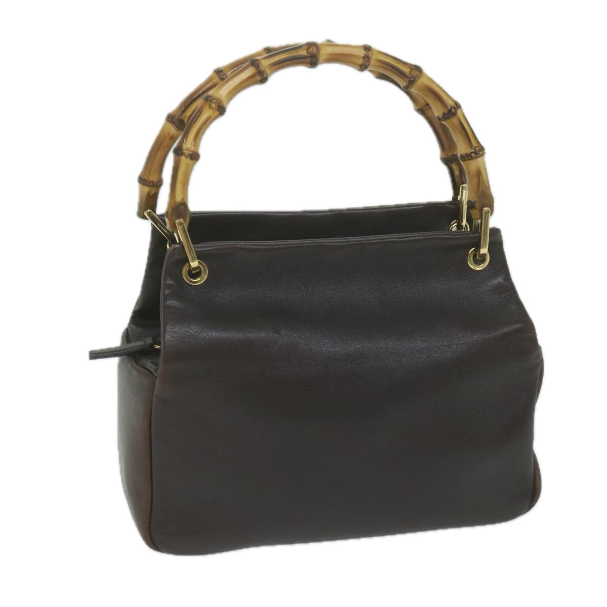 GUCCI Bamboo Hand Bag Leather Brown  65594